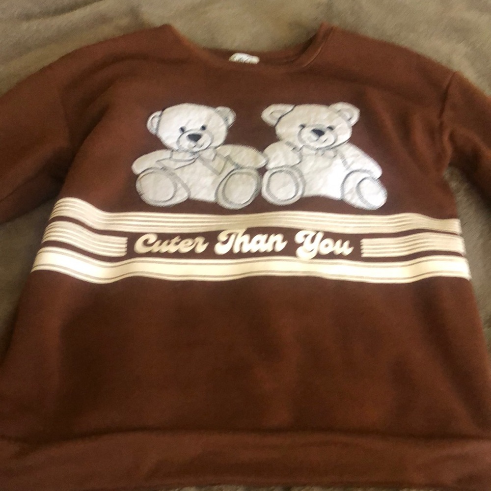 Brown sweater with bear in front